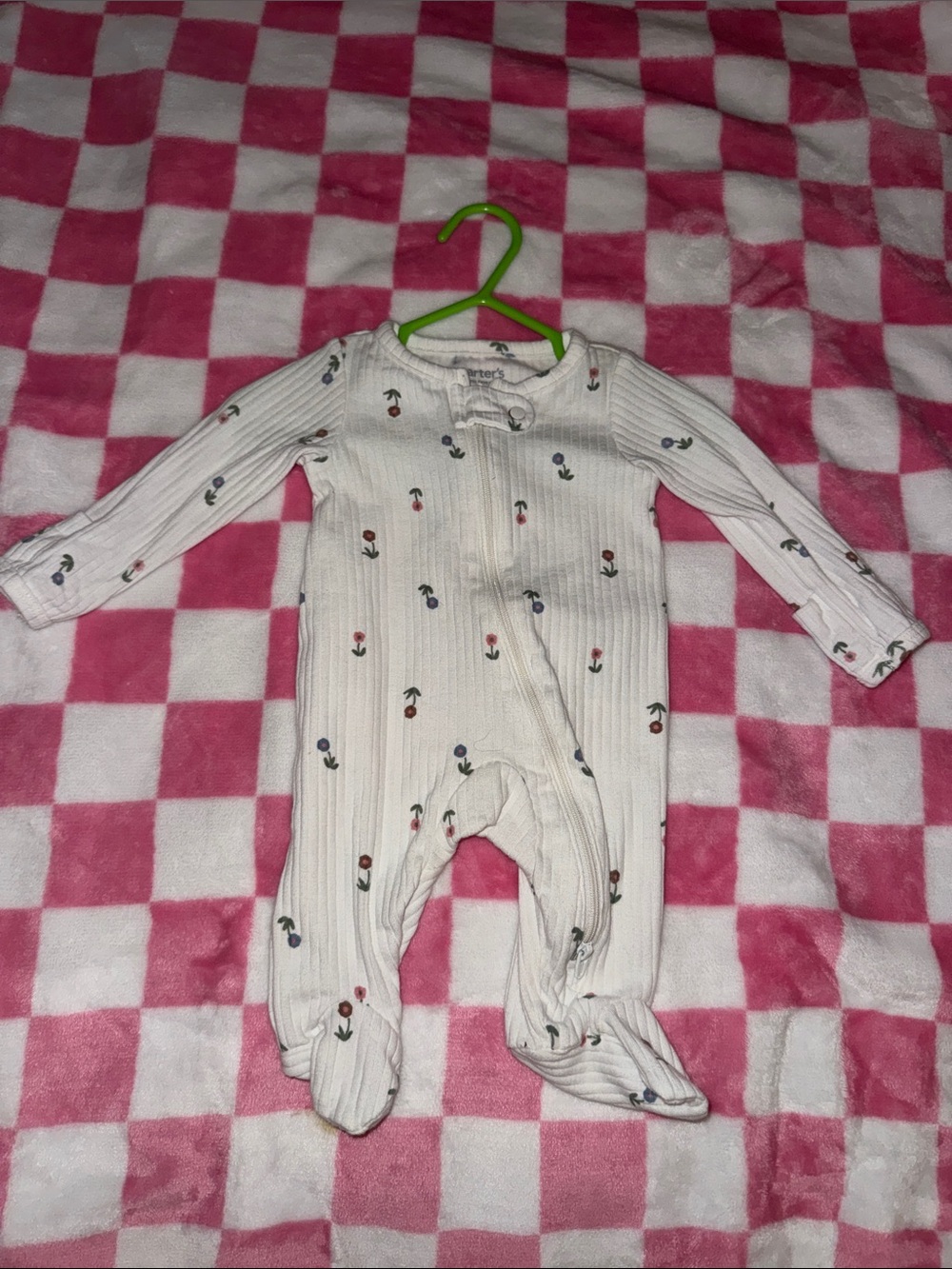 Carter's White Ribbed Floral Footie